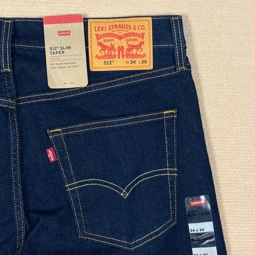 Levi's 512 Jeans NWT Mens 34x30 Slim Taper Dark Wash Indigo Stretch Denim
